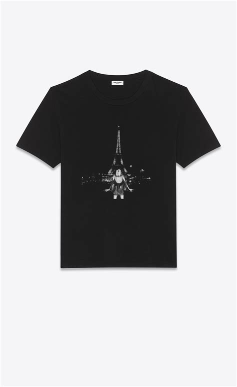 New Saint Laurent YSL Black Eiffel Tower Print Silk Button Down 